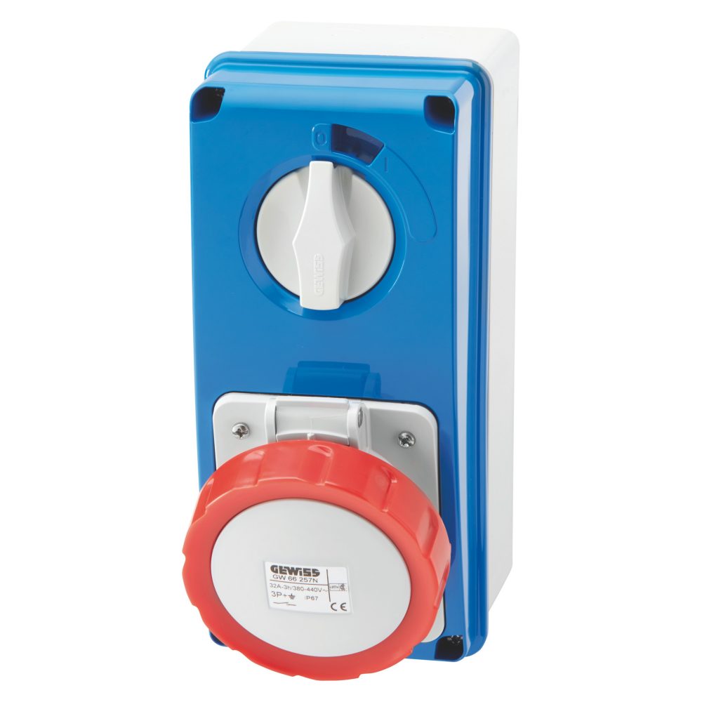 Gewiss GW666219N Vertical Fixed Interlocked Socket Outlet